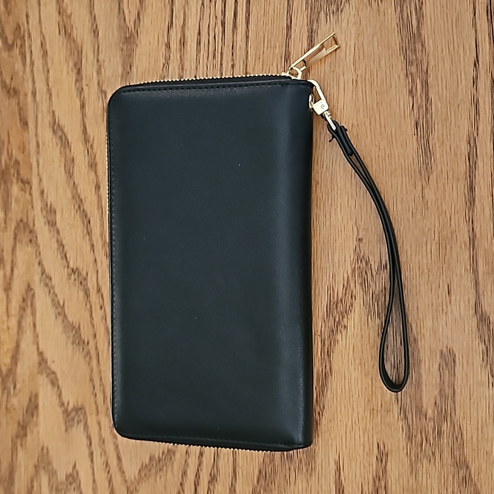 CLUCI RFID Large Black Leather Zip Around Wristlet Wallet